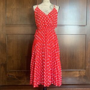 ABS Vibrant Red Polka Dot Midi Dress Fiesta Orange Dots